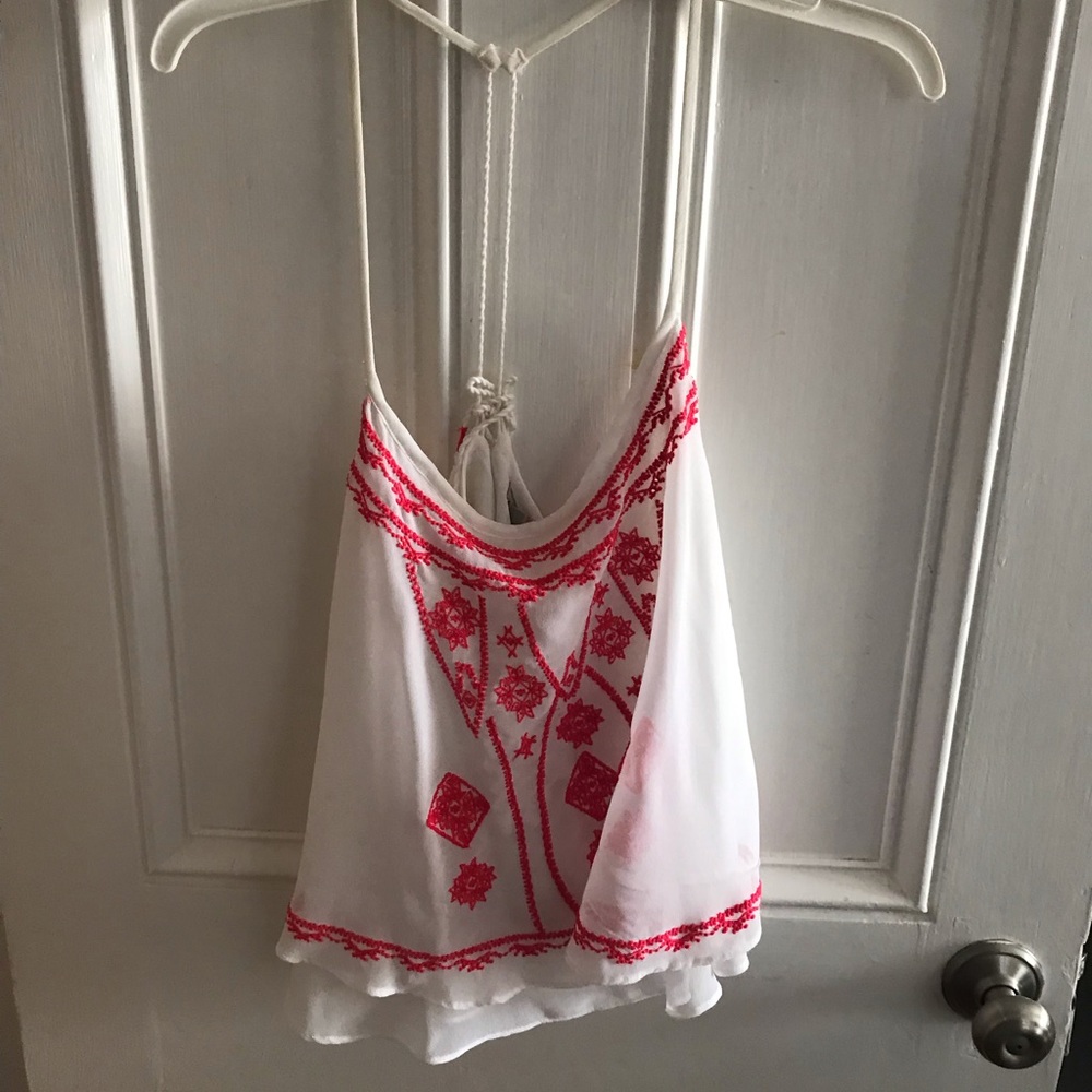 White Tank Top with Pink Detailed Stitching